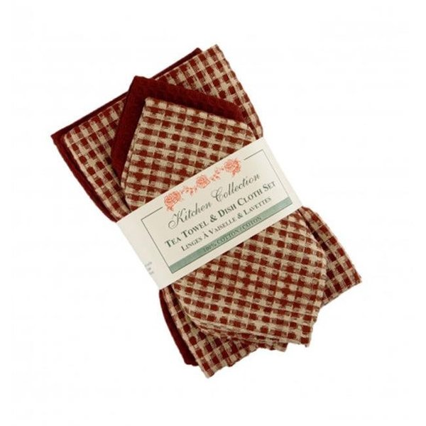 Mr. Mjs Trading Mr. MJs Trading AG-32295 2 Tea Towels Plus 2 Dish Cloths Set; Berryvine Burgundy AG-32295